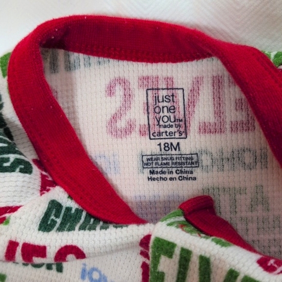 carter's christmas thermal waffle knit snap footless sleeper pajamas 18 months - Picture 4 of 6